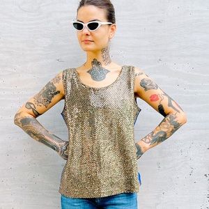 CERVELLE/Vintage Sequinned Scoop-Neck Tank Top Color Block Women's sz Medium
